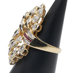 K18YG イエローゴールド ダイヤ1.12ct ルビー0.40ct リーフ 葉っぱ モチーフ リング 指輪 レディース 16.5号 【中古】