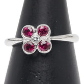 K18WG ホワイトゴールド ルビー0.42ct ダイヤ0.03ct 花 フラワー モチーフ リング 指輪 レディース 12号 【中古】