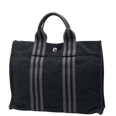 エルメス フールトゥ トートPM ハンドバッグ ブラック グレー キャンバス レディース HERMES 【中古】