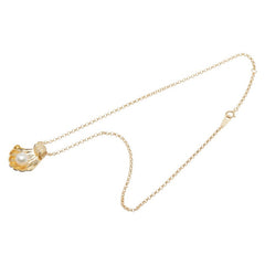 K18YG イエローゴールド アコヤパール約8mm ダイヤ0.13ct 貝 モチーフ ペンダントネックレス レディース 【中古】