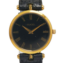 グッチ シェリーライン 腕時計 クオーツ ブラック文字盤 ステンレススチール レザー レディース GUCCI 【中古】