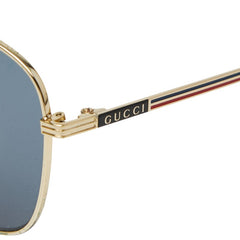 グッチ ウェリントン UVカット サングラス GG0837SK ブラック ゴールド ブルー プラスチック メッキ レディース GUCCI 【中古】