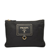 プラダ ロゴ ポーチ ブラック ゴールド ナイロン レザー レディース PRADA 【中古】