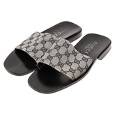 グッチ GGキャンバス サンダル スライドサンダル サイズ:40 1/2 E 116 1105 ブラック グレー キャンバス レザー レディース GUCCI 【中古】