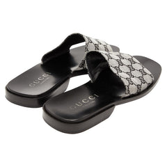 グッチ GGキャンバス サンダル スライドサンダル サイズ:40 1/2 E 116 1105 ブラック グレー キャンバス レザー レディース GUCCI 【中古】