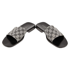 グッチ GGキャンバス サンダル スライドサンダル サイズ:40 1/2 E 116 1105 ブラック グレー キャンバス レザー レディース GUCCI 【中古】