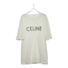 セリーヌ 22SS ロゴ メッシュ Tシャツ オーバーサイズ サイズ:L 2X59A950P ホワイト ブラック コットン メンズ CELINE 【中古】
