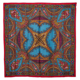 ディオール 花 フラワー ペイズリー モチーフ 大判スカーフ ストール ブルー レッド マルチカラー ウール レディース Dior 【中古】