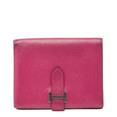 エルメス ベアン コンパクト 二つ折り財布 ピンク系 シルバー金具 シェーブル レディース HERMES 【中古】