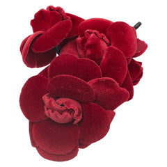 シャネル カメリア ブローチ ワインレッド ベロア レディース CHANEL 【中古】