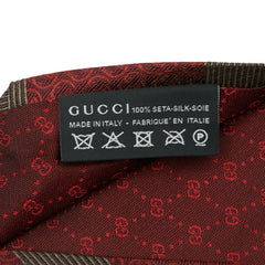 グッチ インターロッキング ストライプ ネクタイ レッド ブラウン シルク メンズ GUCCI 【中古】