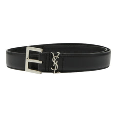 サンローラン YSLロゴ ベルト ブラック シルバー レザー レディース SAINT LAURENT 【中古】
