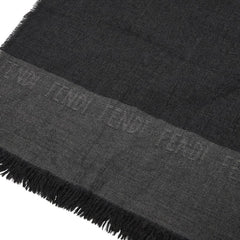 フェンディ ロゴ フリンジ ストール マフラー グレー ウール レディース FENDI 【中古】