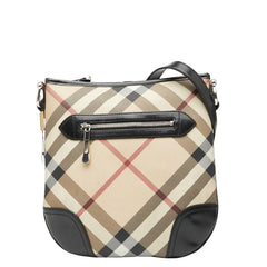 バーバリー ノバチェック 斜め掛け ショルダーバッグ ベージュ ブラック PVC レザー レディース BURBERRY 【中古】