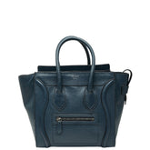 セリーヌ ラゲージ マイクロショッパー ハンドバッグ ネイビー ブルー レザー レディース CELINE 【中古】