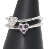 K18WG ホワイトゴールド ピンクサファイア0.11ct ダイヤ0.12ct ハート モチーフ リング 指輪 レディース 5号 【中古】