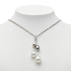 K18WG ホワイトゴールド ダイヤ0.35ct 白蝶真珠14~15mm 黒蝶真珠10~10.5mm ペンダントネックレス レディース 【中古】