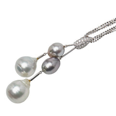 K18WG ホワイトゴールド ダイヤ0.35ct 白蝶真珠14~15mm 黒蝶真珠10~10.5mm ペンダントネックレス レディース 【中古】