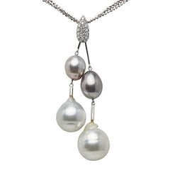 K18WG ホワイトゴールド ダイヤ0.35ct 白蝶真珠14~15mm 黒蝶真珠10~10.5mm ペンダントネックレス レディース 【中古】