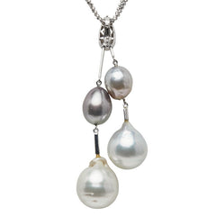 K18WG ホワイトゴールド ダイヤ0.35ct 白蝶真珠14~15mm 黒蝶真珠10~10.5mm ペンダントネックレス レディース 【中古】