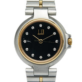 ダンヒル 12Pダイヤ 腕時計 クオーツ ブラック文字盤 ステンレススチール メッキ レディース Dunhill 【中古】