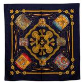 エルメス カレ90 LES TAMBOURS タンブールの太鼓 スカーフ ネイビー ゴールド マルチカラー シルク レディース HERMES 【中古】