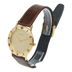 グッチ 腕時計 3000.2.M クオーツ ゴールド文字盤 ステンレススチール レザー メンズ GUCCI 【中古】