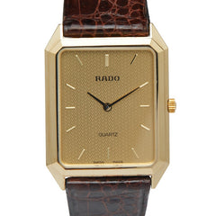 ラドー 腕時計 クオーツ ゴールド文字盤 ステンレススチール レザー レディース RADO 【中古】