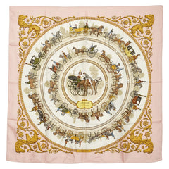 エルメス カレ90 LA PROMENADE DE LONGCHAMPS ロンシャンへの散歩 スカーフ ライトピンク マルチカラー レディース HERMES 【中古】