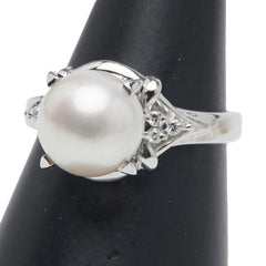 Pt900 プラチナ アコヤパール9.1mm ダイヤ0.10ct リング 指輪 レディース 12号 【中古】