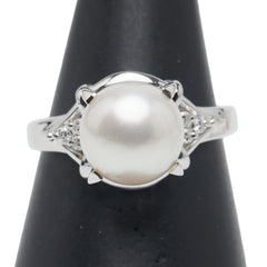 Pt900 プラチナ アコヤパール9.1mm ダイヤ0.10ct リング 指輪 レディース 12号 【中古】