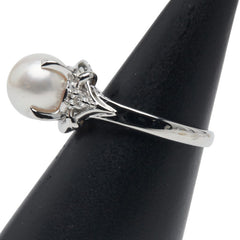 Pt900 プラチナ アコヤパール9.1mm ダイヤ0.10ct リング 指輪 レディース 12号 【中古】