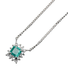 Pt900 プラチナ Pt850 プラチナ エメラルド0.395ct ダイヤ0.13ct ペンダントネックレス レディース 【中古】