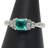 Pt900 プラチナ エメラルド0.60ct ダイヤ0.10ct リング 指輪 レディース 12号 【中古】