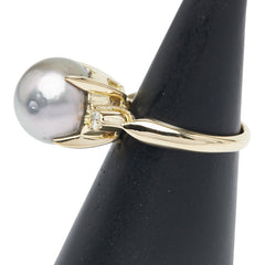 K18YG イエローゴールド 黒蝶真珠12mm ダイヤ0.17ct リング 指輪 レディース 11.5号 【中古】