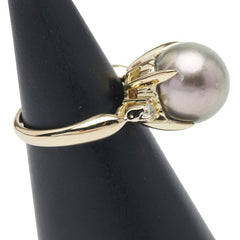 K18YG イエローゴールド 黒蝶真珠12mm ダイヤ0.17ct リング 指輪 レディース 11.5号 【中古】