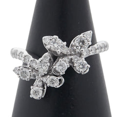 K14WG ホワイトゴールド ダイヤ1.00ct 花 フラワー 蝶 モチーフ リング 指輪 レディース 14号 【中古】