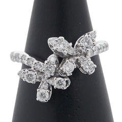 K14WG ホワイトゴールド ダイヤ1.00ct 花 フラワー 蝶 モチーフ リング 指輪 レディース 14号 【中古】
