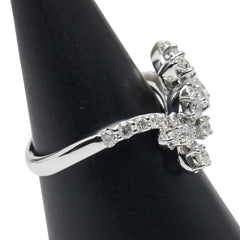 K14WG ホワイトゴールド ダイヤ1.00ct 花 フラワー 蝶 モチーフ リング 指輪 レディース 14号 【中古】