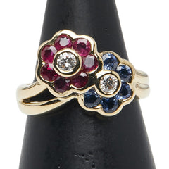 K18YG イエローゴールド ダイヤ0.19ct ルビー0.75ct サファイア0.50ct 花 フラワー モチーフ リング 指輪 レディース 11号 【中古】