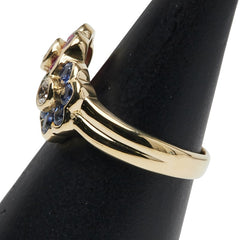 K18YG イエローゴールド ダイヤ0.19ct ルビー0.75ct サファイア0.50ct 花 フラワー モチーフ リング 指輪 レディース 11号 【中古】