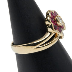 K18YG イエローゴールド ダイヤ0.19ct ルビー0.75ct サファイア0.50ct 花 フラワー モチーフ リング 指輪 レディース 11号 【中古】