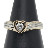 Pt900 プラチナ K18YG イエローゴールド コンビ ダイヤ0.18ct 1P ハート モチーフ リング 指輪 レディース 10.5号 【中古】