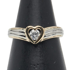 Pt900 プラチナ K18YG イエローゴールド コンビ ダイヤ0.18ct 1P ハート モチーフ リング 指輪 レディース 10.5号 【中古】