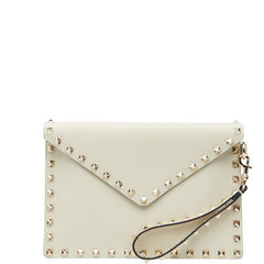 ヴァレンティノ ロックスタッズ クラッチバッグ セカンドバッグ ホワイト レザー レディース VALENTINO 【中古】