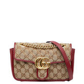 グッチ GGマーモント キルティング チェーン ショルダーバッグ 446744 ベージュ レッド キャンバス レザー レディース GUCCI 【中古】