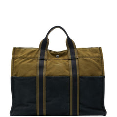エルメス フールトゥ トートMM ハンドバッグ トートバッグ ブラック カーキ キャンバス レディース HERMES 【中古】