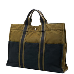 エルメス フールトゥ トートMM ハンドバッグ トートバッグ ブラック カーキ キャンバス レディース HERMES 【中古】