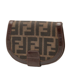 フェンディ ズッカ 二つ折り財布 01223 ブラウン キャンバス レザー レディース FENDI 【中古】