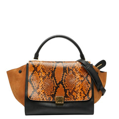 セリーヌ トラペーズ ミディアム ハンドバッグ ショルダーバッグ 2WAY ブラック オレンジ ブラウン レザー パイソン スエード レディース CELINE 【中古】